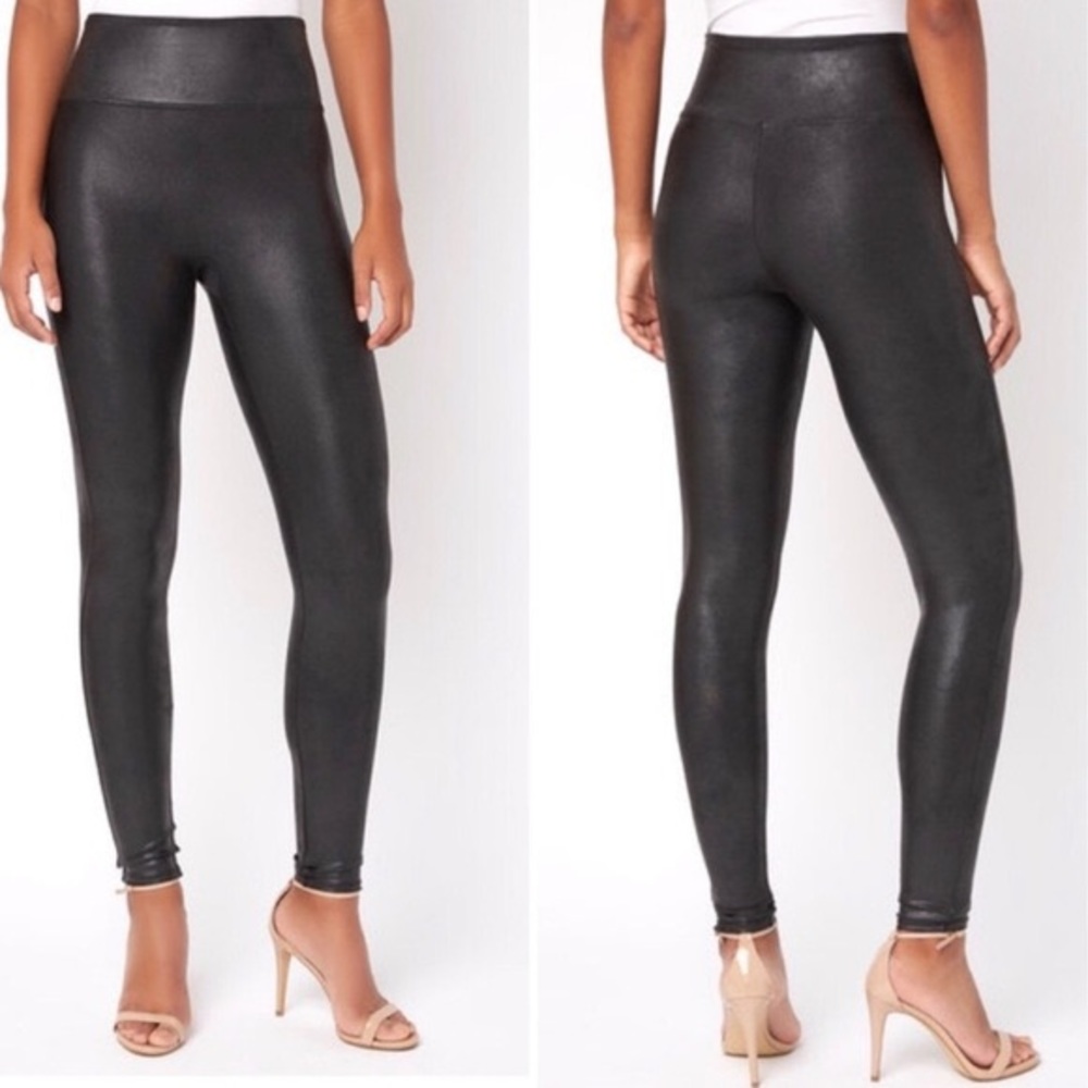 - Spanx Faux Leather Leggings in Metallic Black
